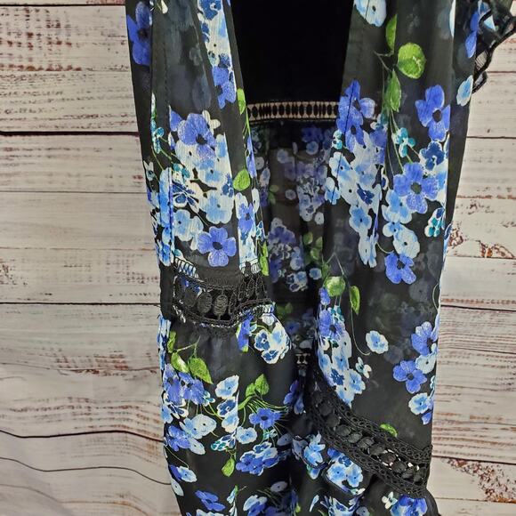 Disney Princess Mulan Cosplay Maxi Dress Blue Floral Ruffle Tier Crochet Flowy M - Picture 10 of 15